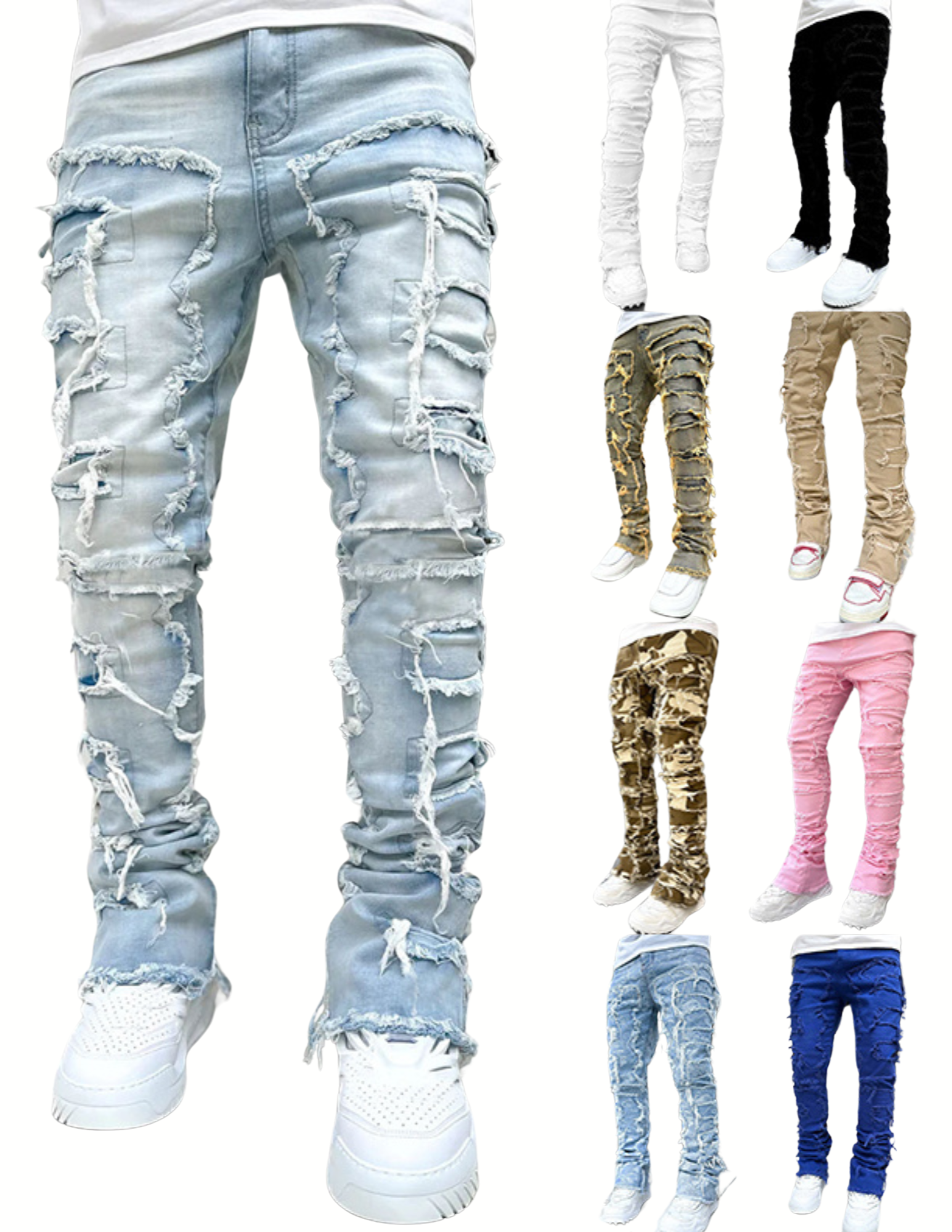 Men's Patched Skinny Fit Cotton Jeans – Stacked Ankle Slim Leg