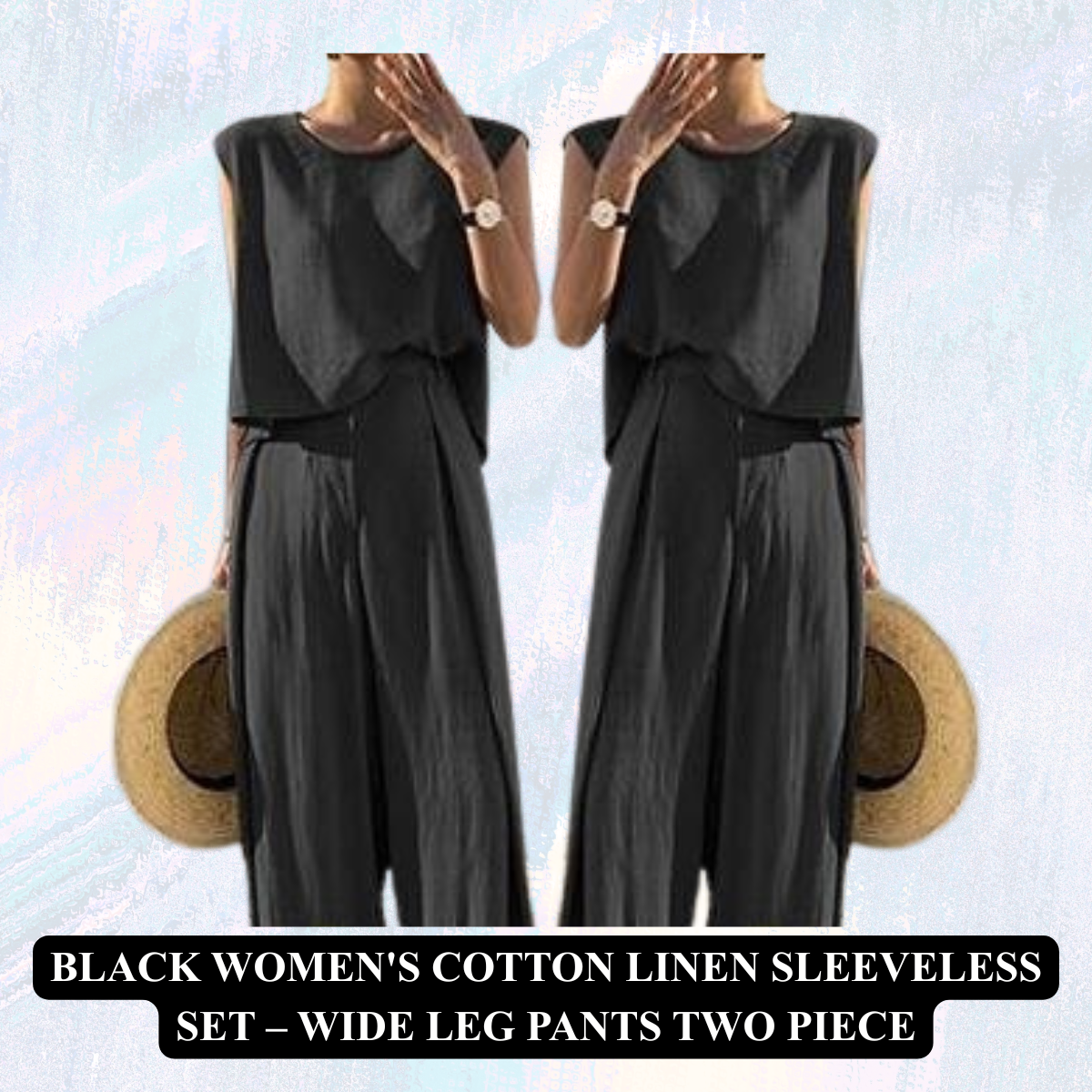 Women's Cotton Linen Sleeveless Set – Wide Leg Pants Two Piece