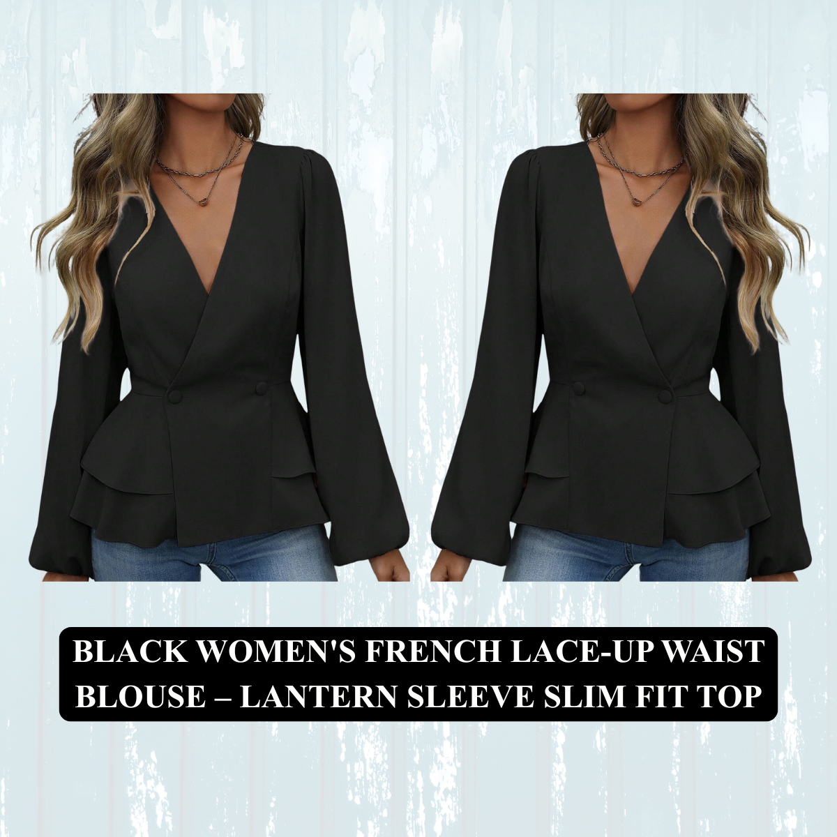 Women's French Lace-Up Waist Blouse – Lantern Sleeve Slim Fit Top