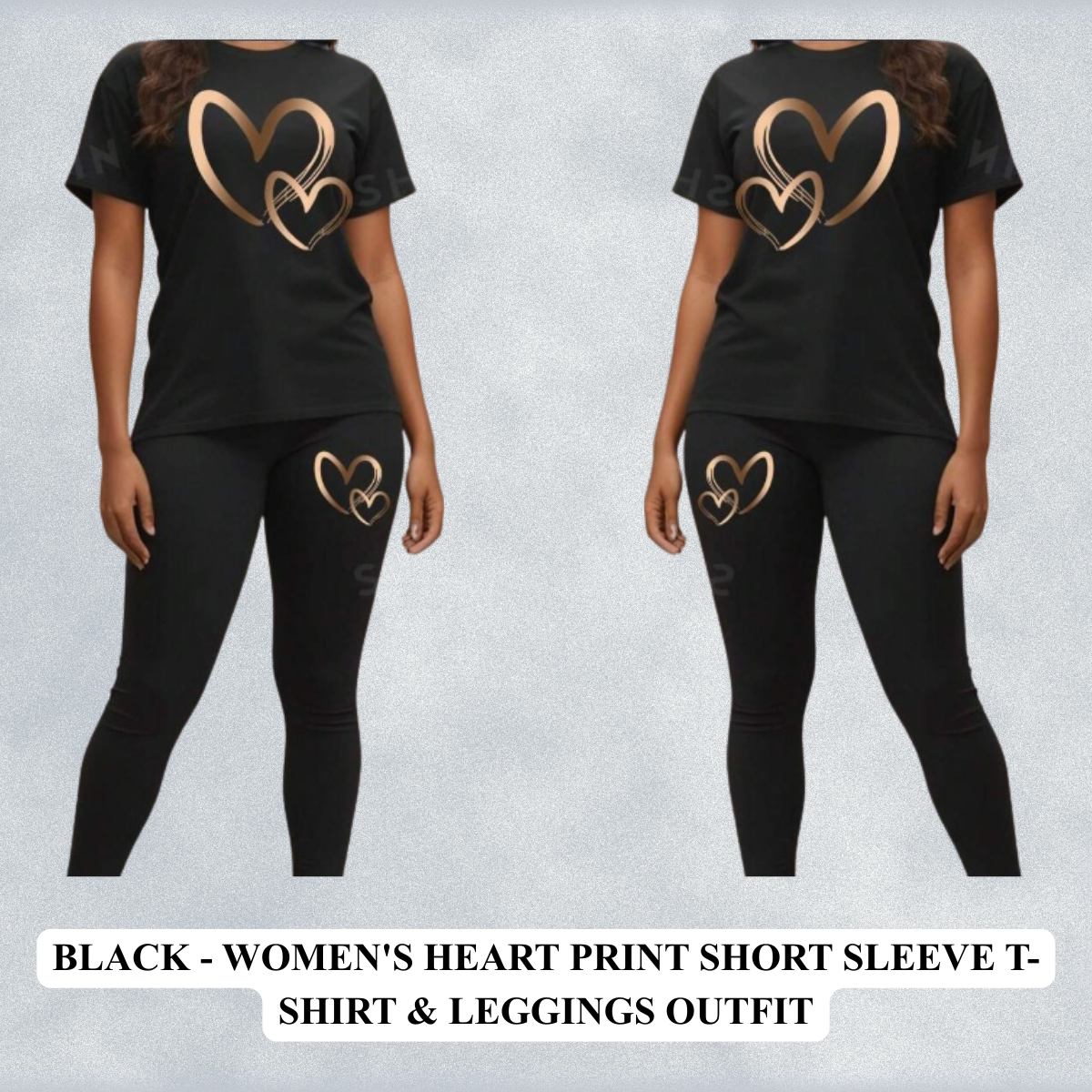 Women's Heart Print Short Sleeve T-Shirt & Leggings Outfit