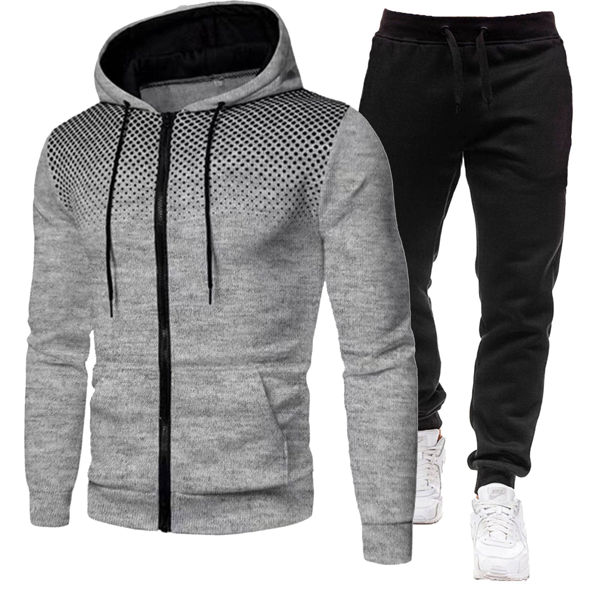 Men's Gradient-Dot Zip Hoodie & Black Pants Set - Ten Colors