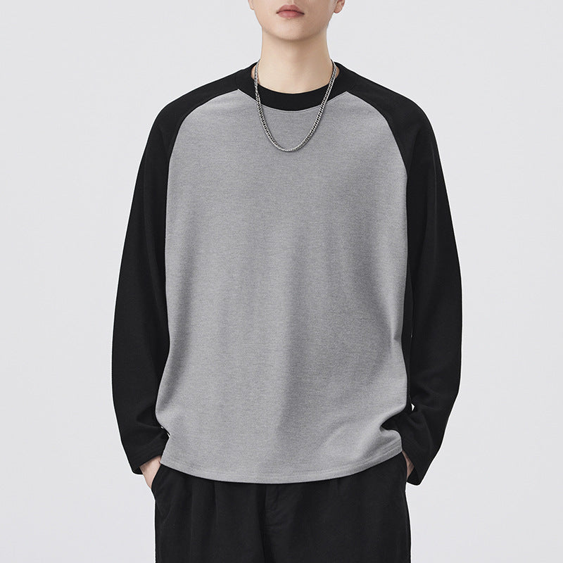 Men's Color-Block Long-Sleeve Raglan T-Shirt - Loose Fit