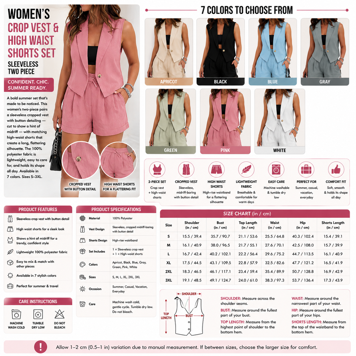 Women's Crop Vest & High Waist Shorts Set – Sleeveless Two Piece
