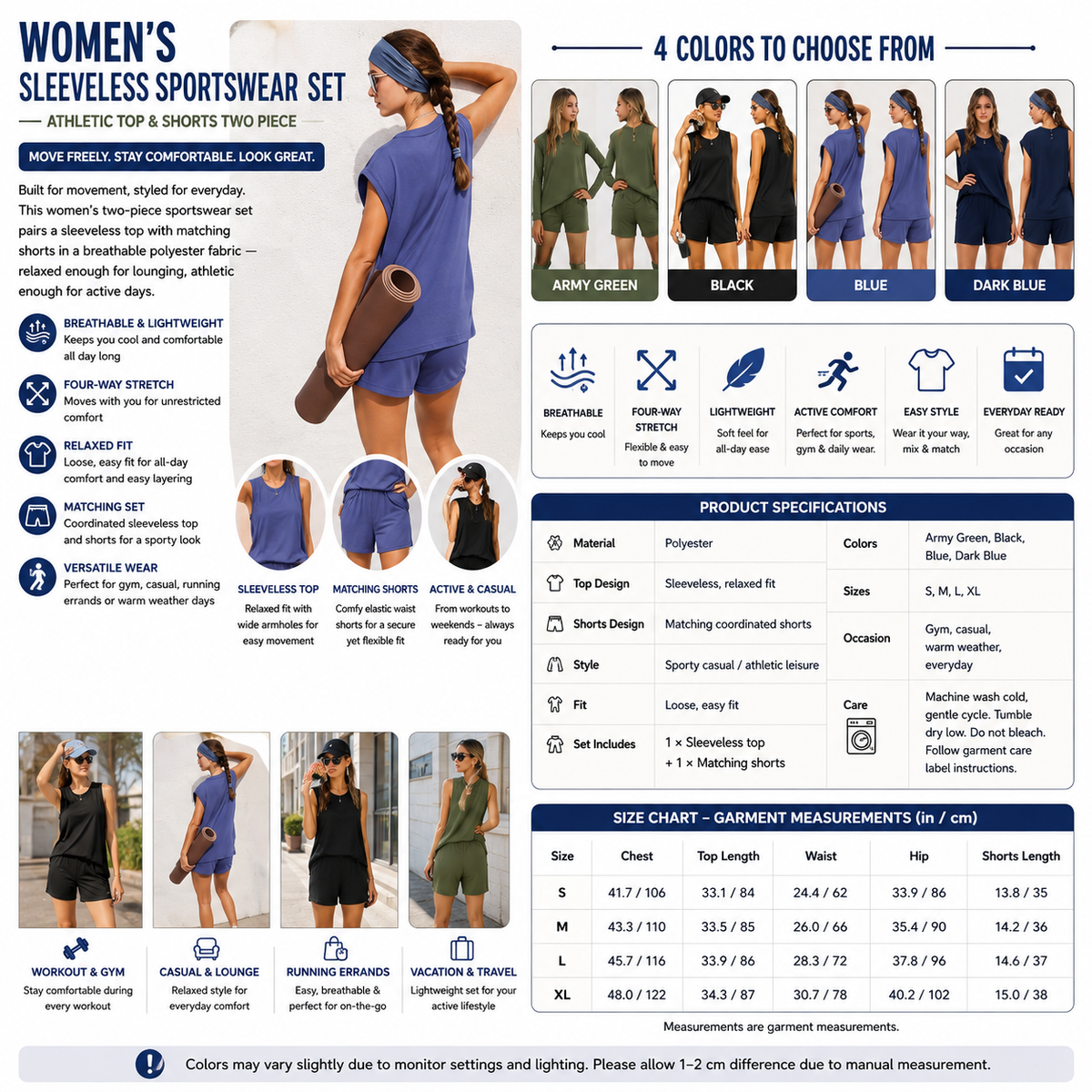 Women's Sleeveless Sportswear Set – Athletic Top & Shorts Two Piece