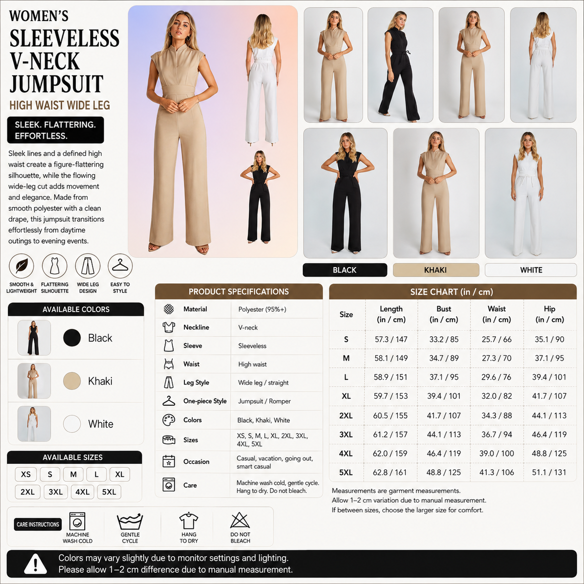 Women's Sleeveless V-Neck Jumpsuit – High Waist Wide Leg