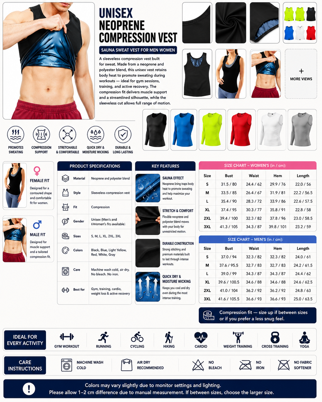 Unisex Neoprene Compression Vest – Sauna Sweat Vest for Men Women