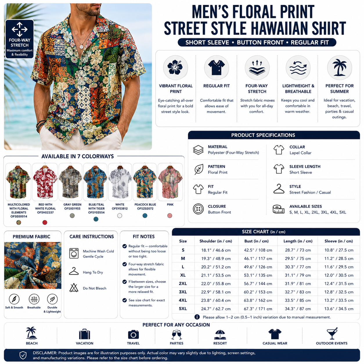 Men's Floral Print Street Style Hawaiian Shirt – Short Sleeve