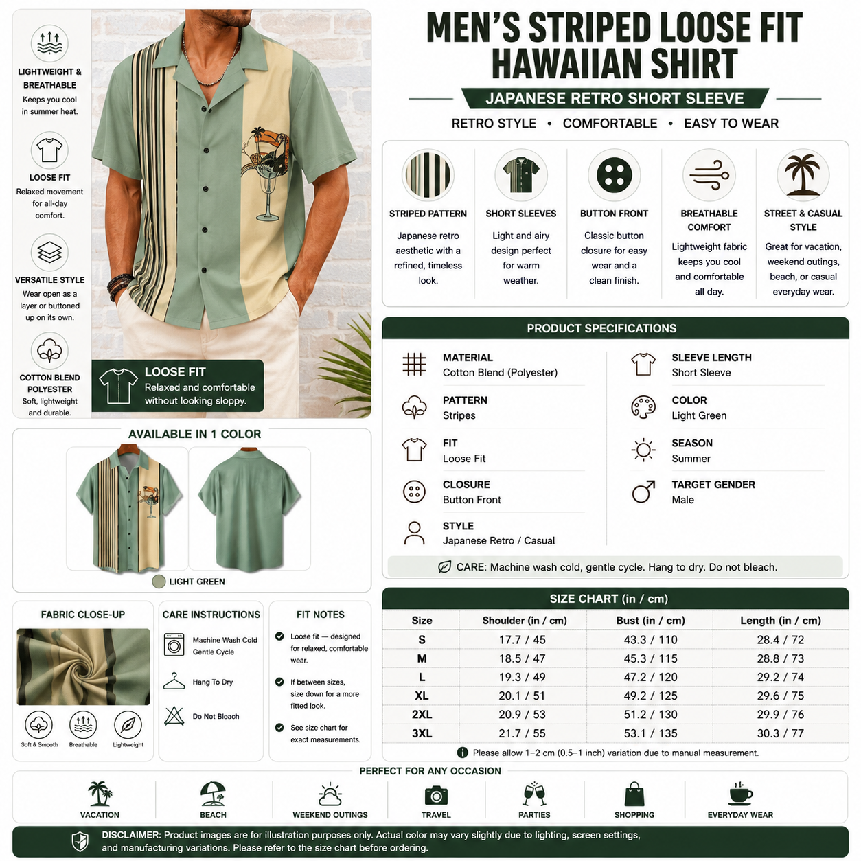 Men's Striped Loose Fit Hawaiian Shirt – Japanese Retro Short Sleeve