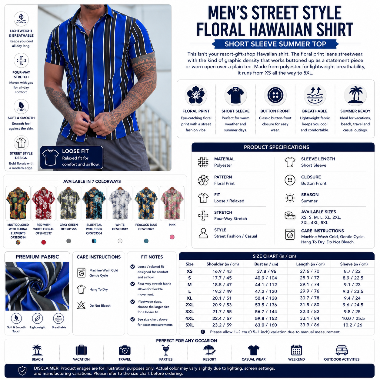 Men's Street Style Floral Hawaiian Shirt – Short Sleeve Summer Top