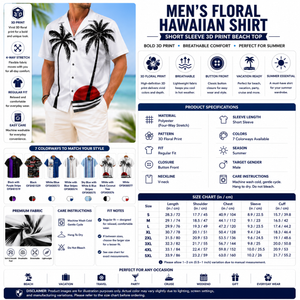 Men's Floral Hawaiian Shirt – Short Sleeve 3D Print Beach Top