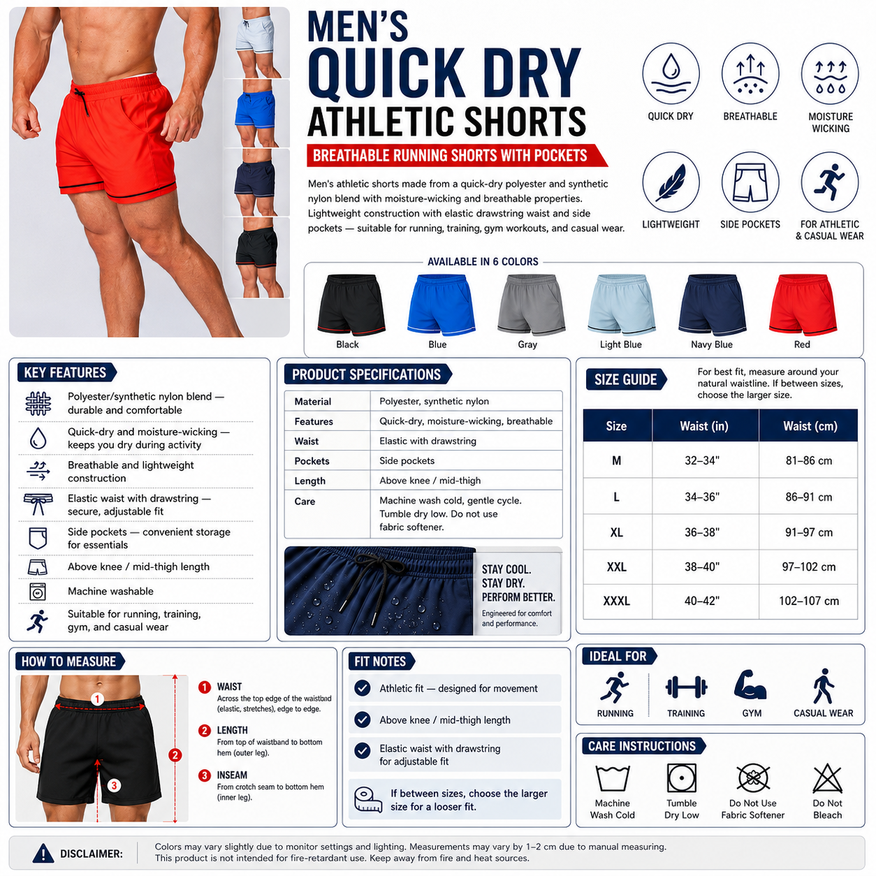 Men's Quick Dry Athletic Shorts – Breathable Running Shorts with Pockets
