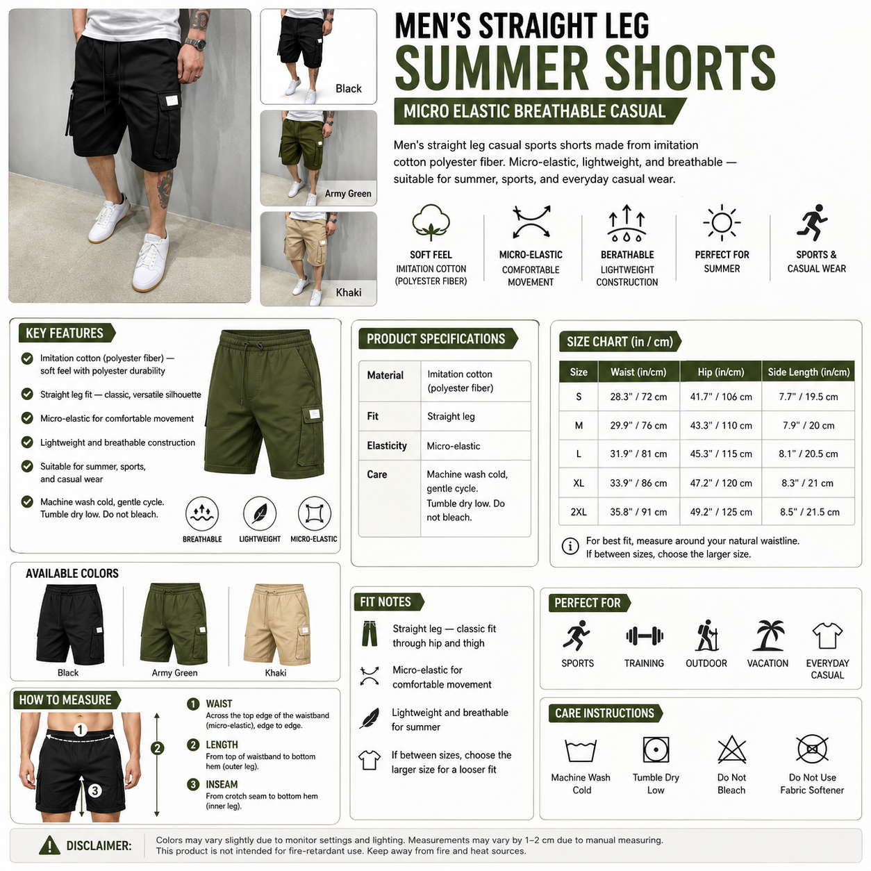 Men's Straight Leg Summer Shorts – Micro Elastic Breathable Casual