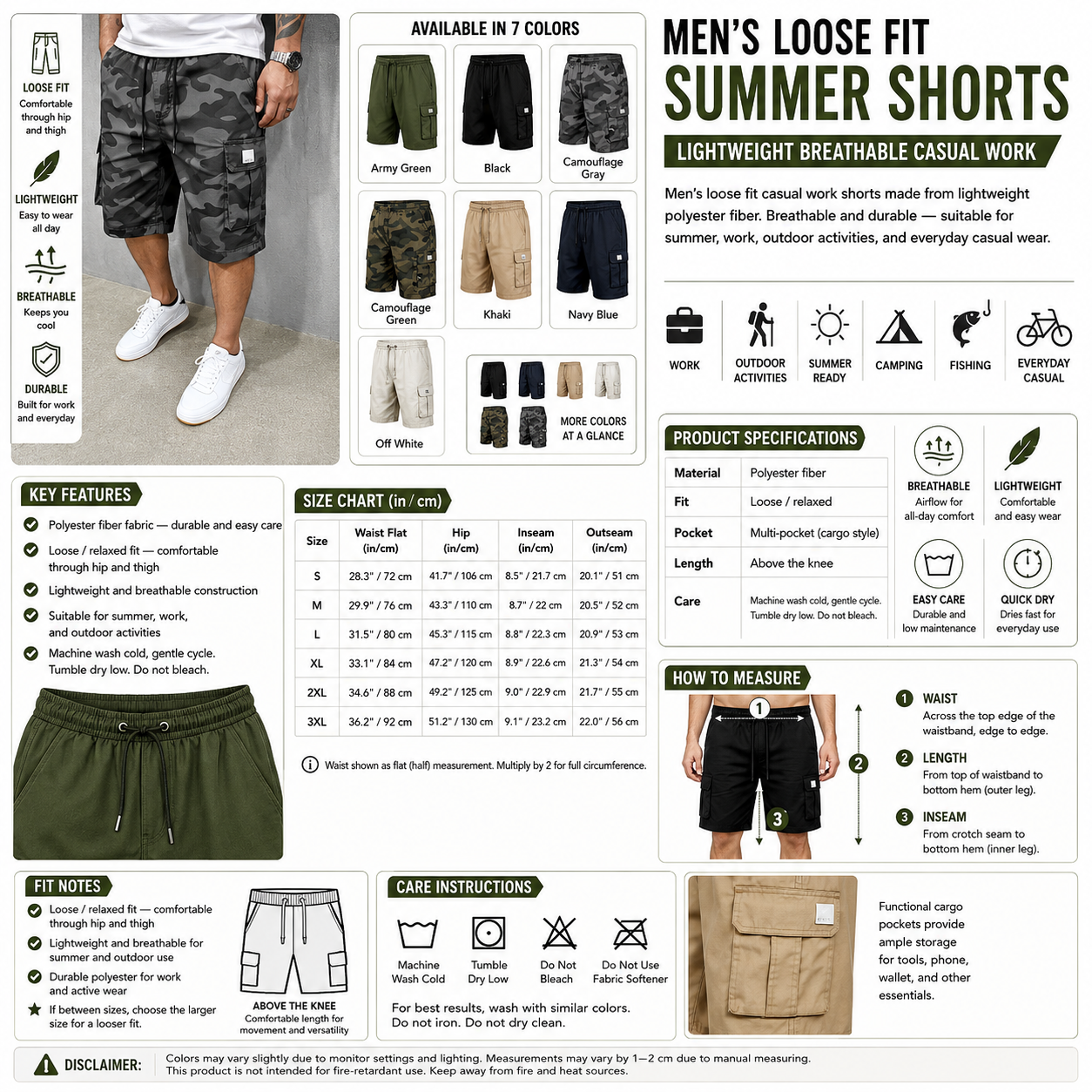 Men's Loose Fit Summer Shorts – Lightweight Breathable Casual Work
