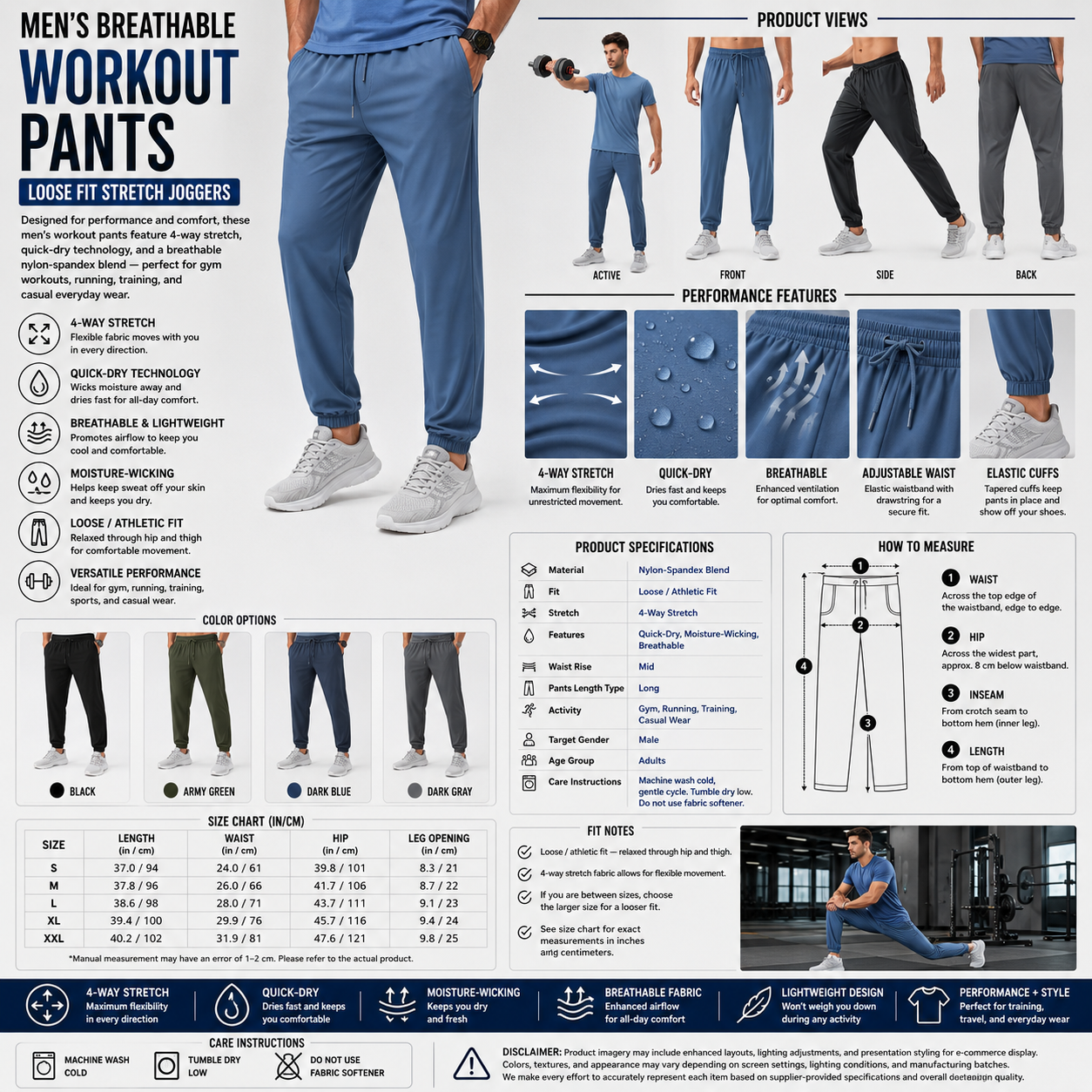 Men's Breathable Workout Pants – Loose Fit Stretch Joggers