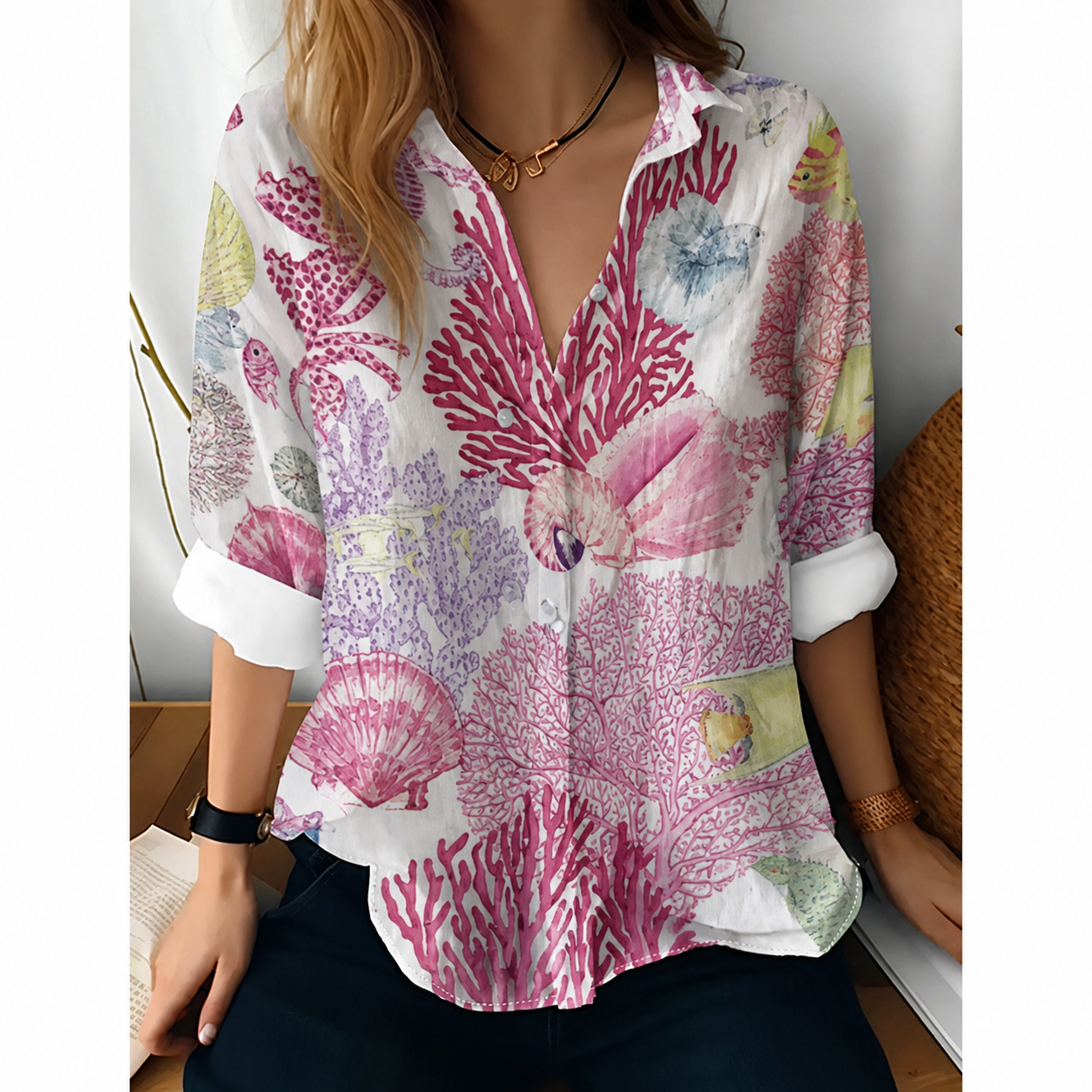 Women's Floral Print Long Sleeve Shirt – Button Down Front