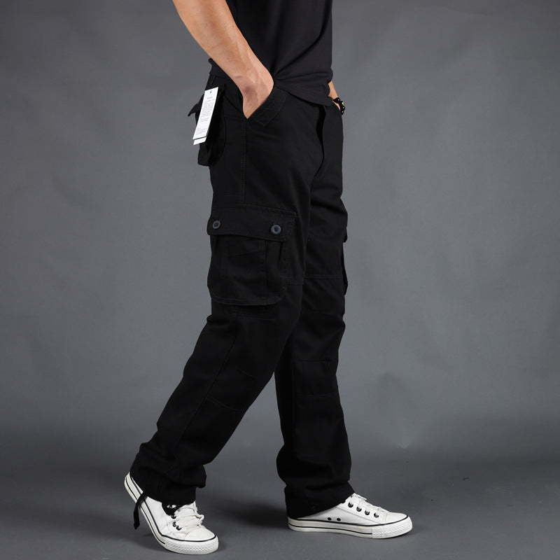 Men's Washed Cotton Cargo Pants - Mid Rise, Six Pockets