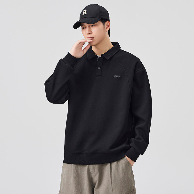 Men's Loose-Fit Long-Sleeve Polo Shirt - Cotton Blend