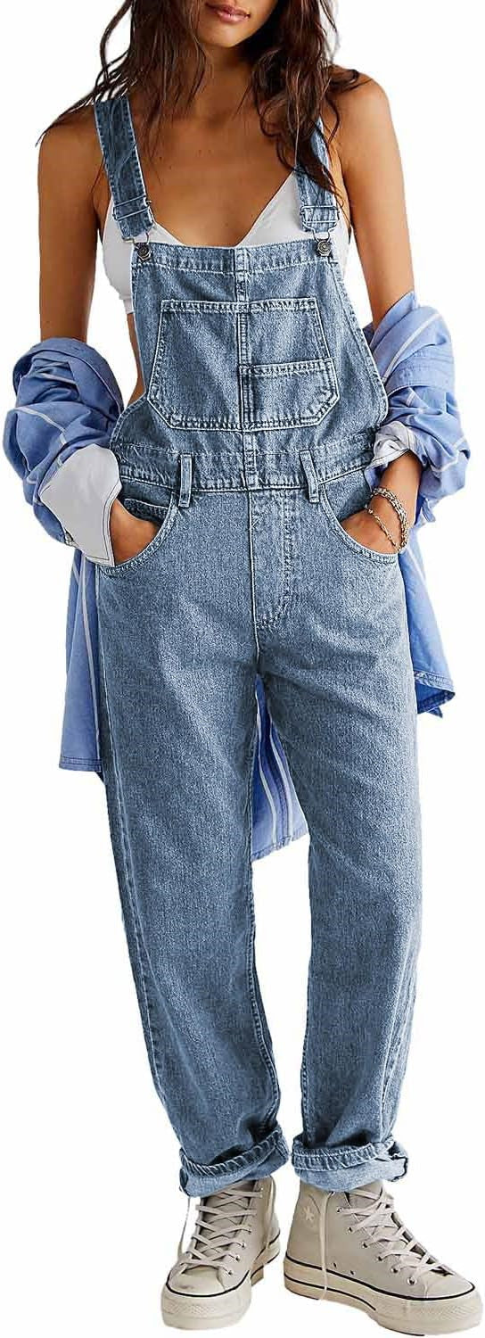 Women's Washed Denim Overalls - Straight Leg
