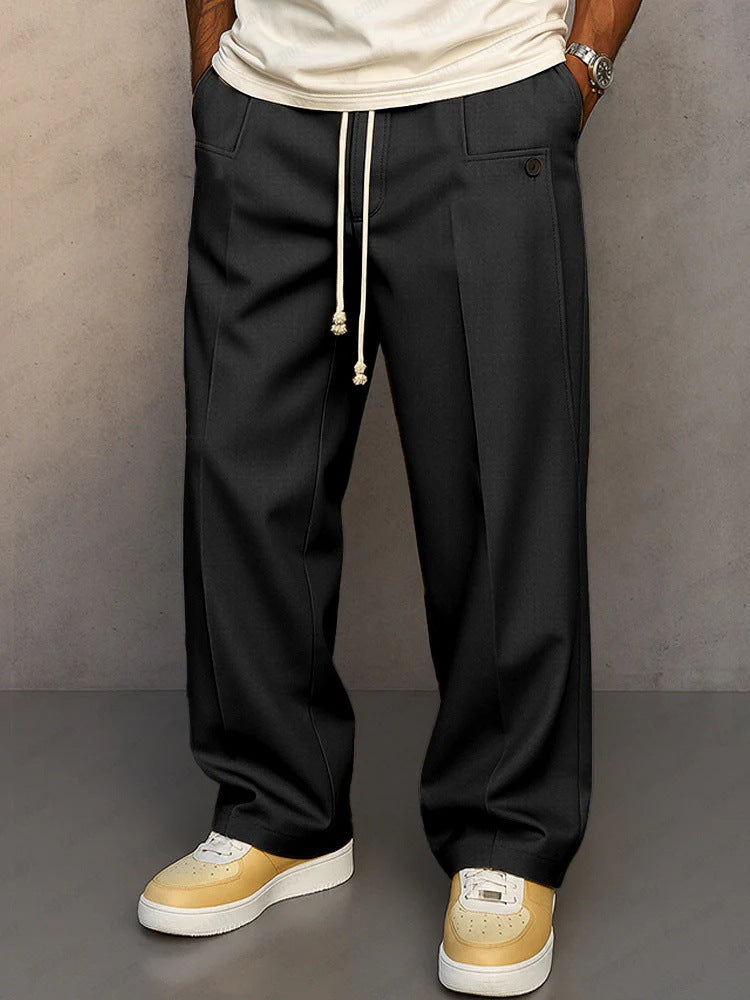 Men's Drawstring Casual Pants - Loose Straight Fit