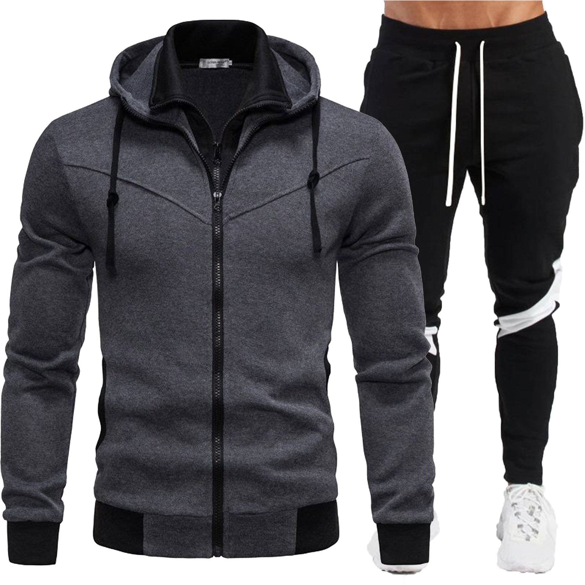 Men's Hooded Zip Jacket & Pants Set - Four Color Options