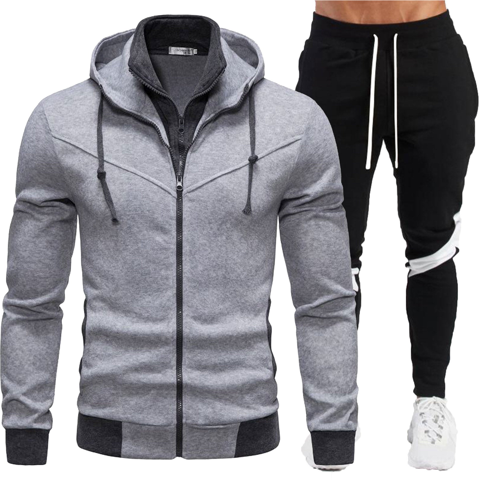 Men's Hooded Zip Jacket & Pants Set - Four Color Options