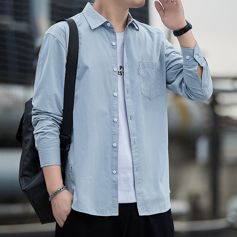 Men's Cotton-Blend Casual Shirt - Regular Fit, Turn-Down Collar