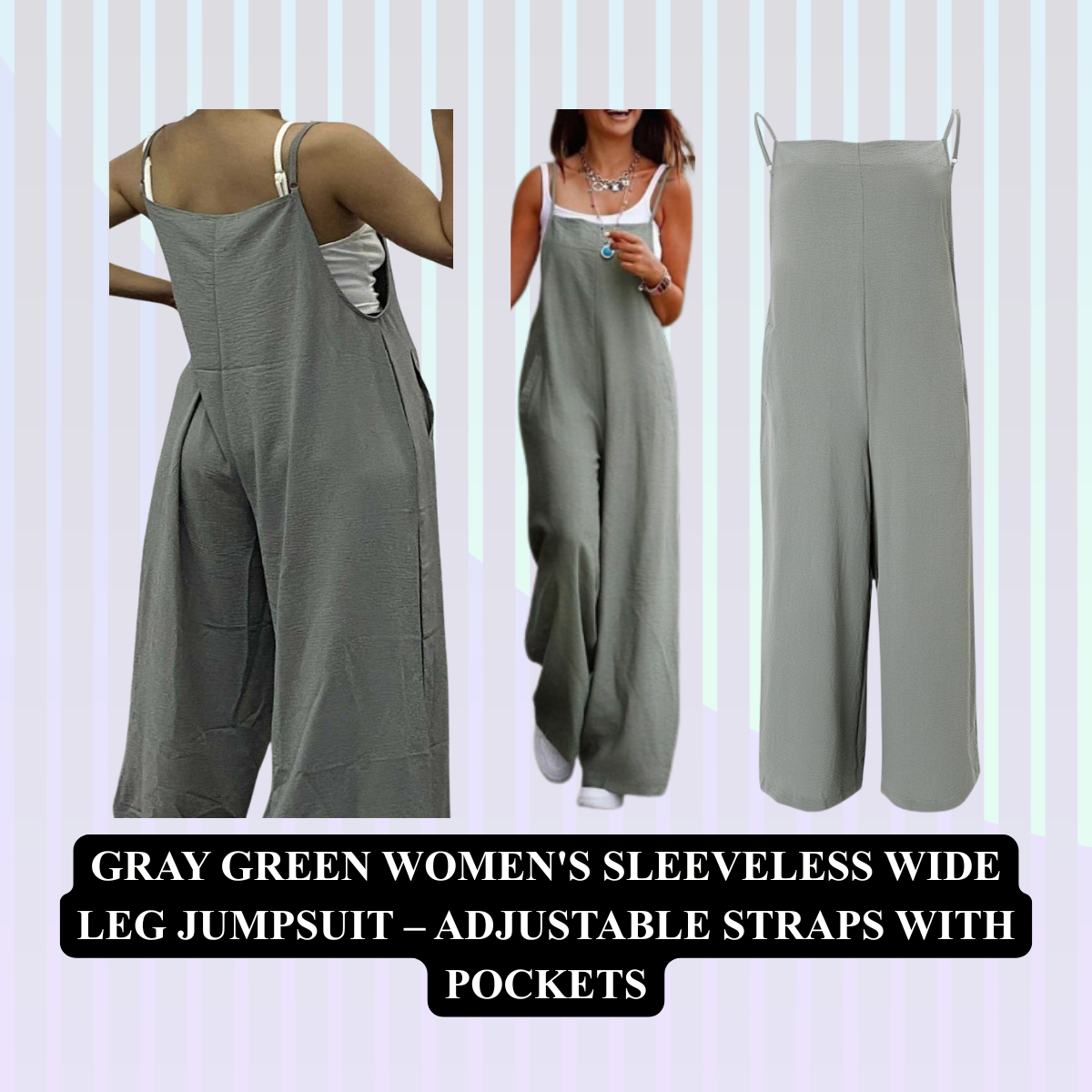 Women's Sleeveless Wide Leg Jumpsuit – Adjustable Straps with Pockets