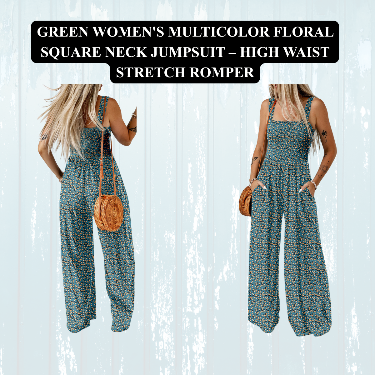 Women's Multicolor Floral Square Neck Jumpsuit – High Waist Stretch Romper