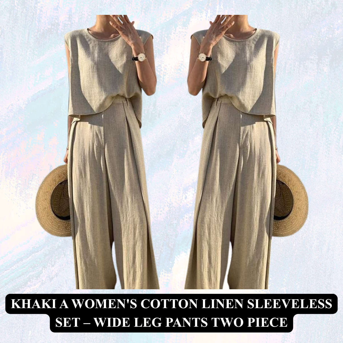 Women's Cotton Linen Sleeveless Set – Wide Leg Pants Two Piece