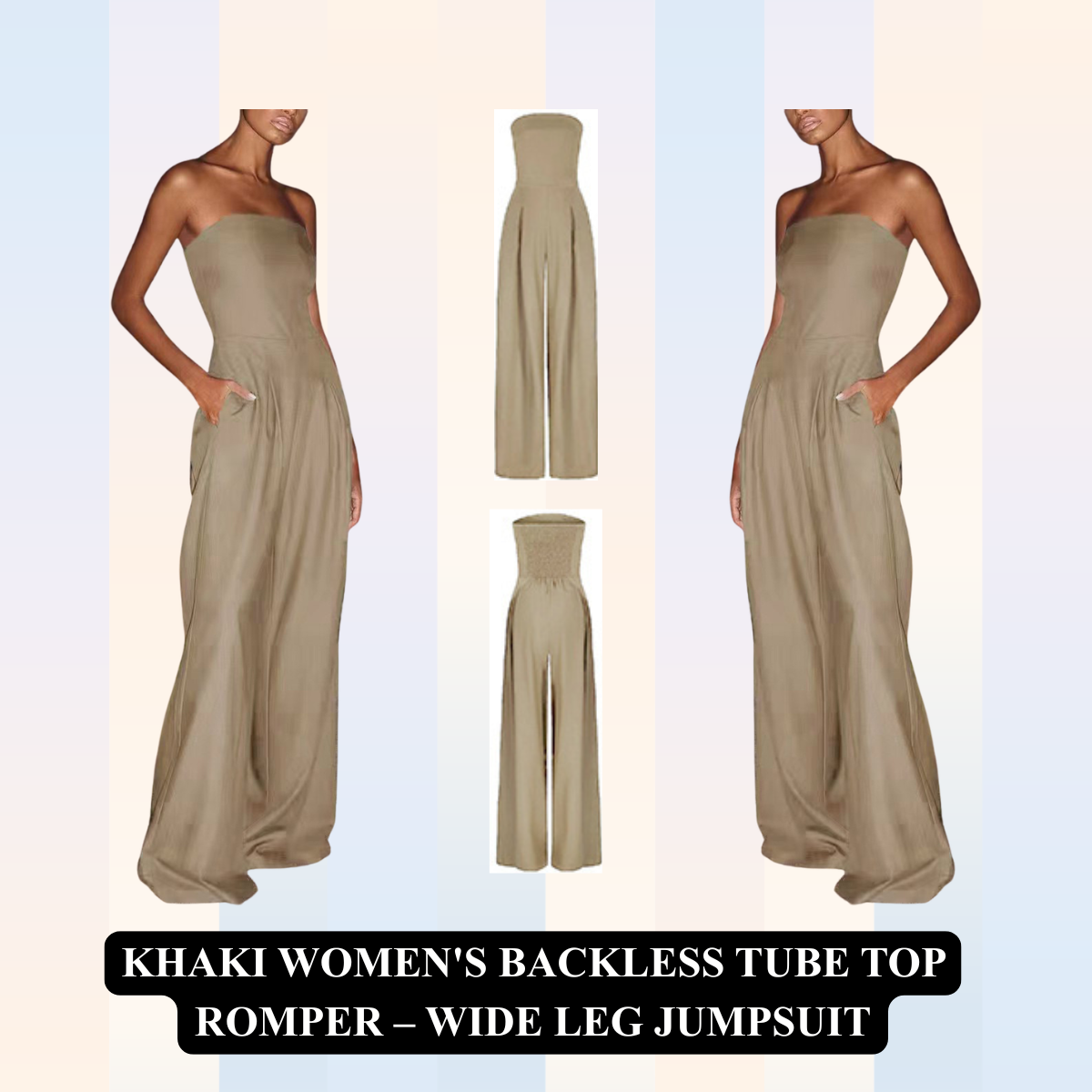 Women's Backless Tube Top Romper – Wide Leg Jumpsuit