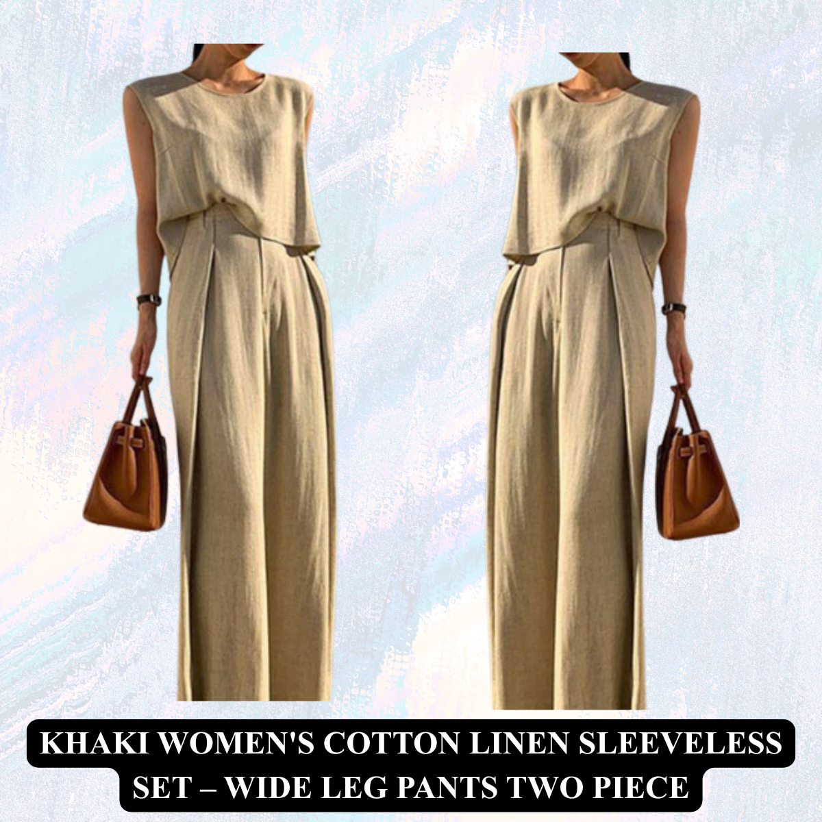 Women's Cotton Linen Sleeveless Set – Wide Leg Pants Two Piece