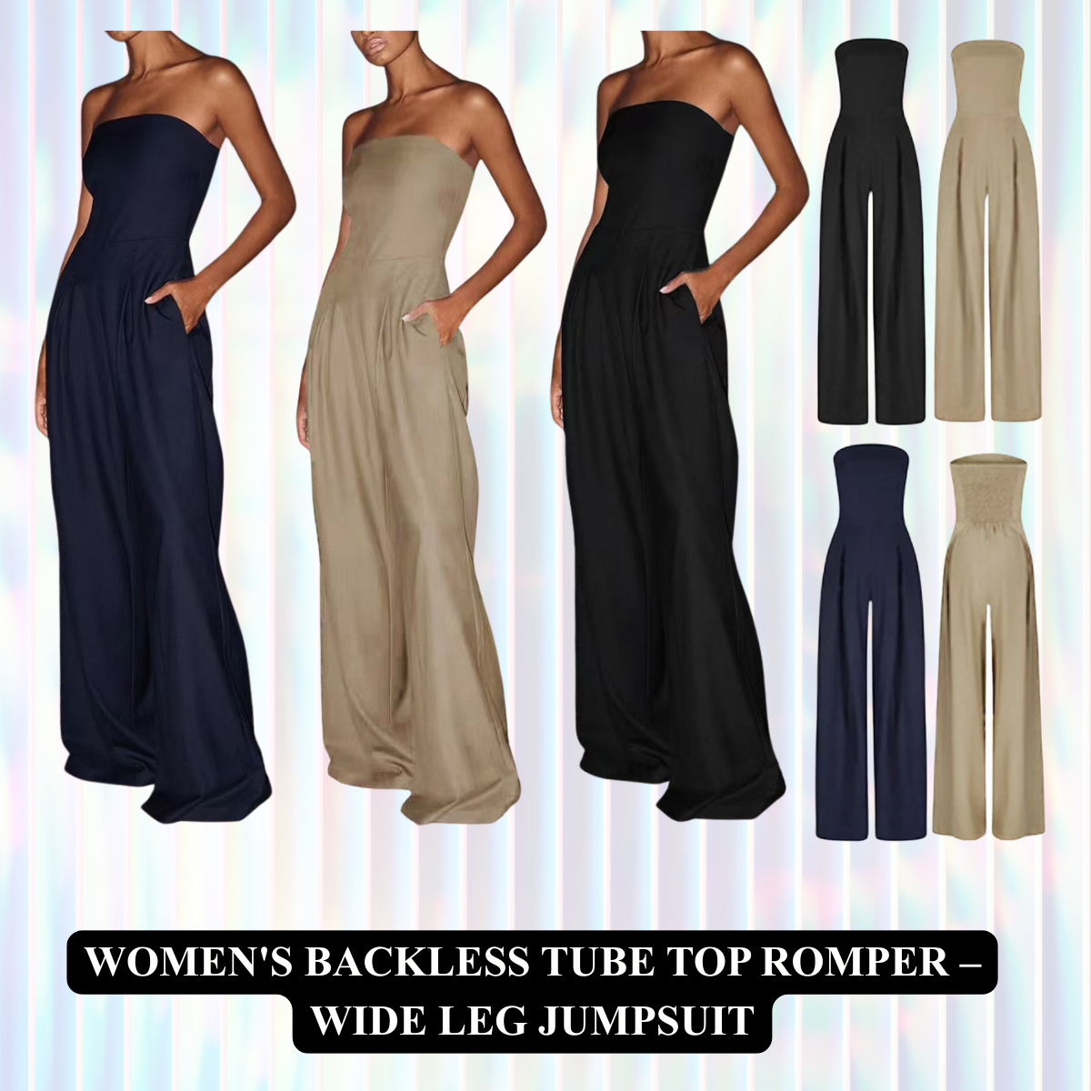 Women's Backless Tube Top Romper – Wide Leg Jumpsuit