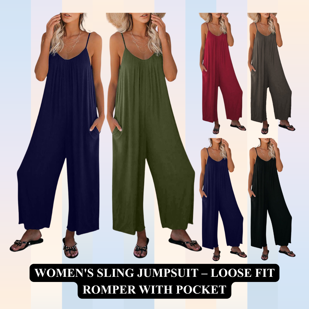Women's Sling Jumpsuit – Loose Fit Romper with Pocket