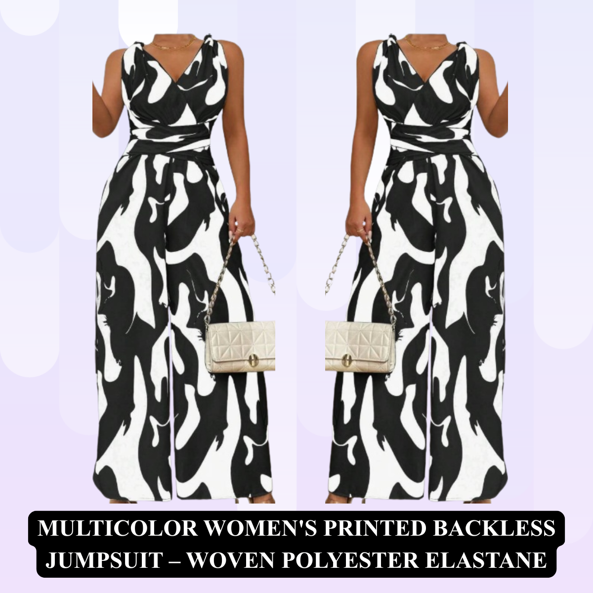 Women's Printed Backless Jumpsuit – Woven Polyester Elastane
