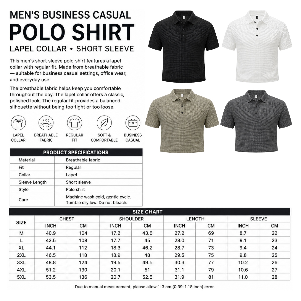 Men's Business Casual Polo Shirt – Lapel Collar Short Sleeve