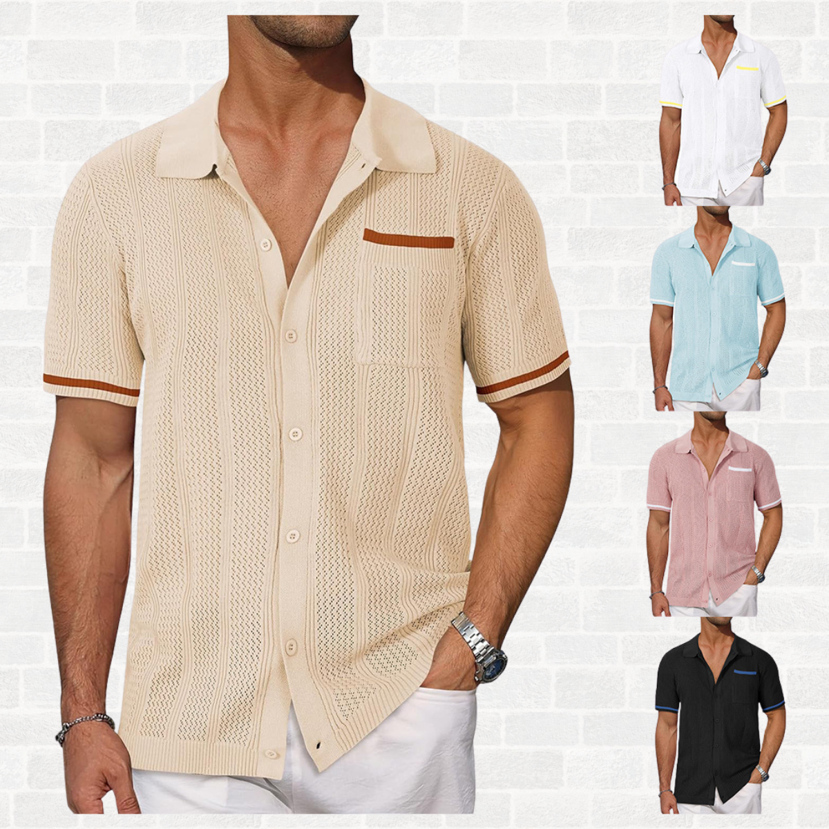 Men's Hemp Blend Striped Short-Sleeve Shirt – Regular Fit with Pocket