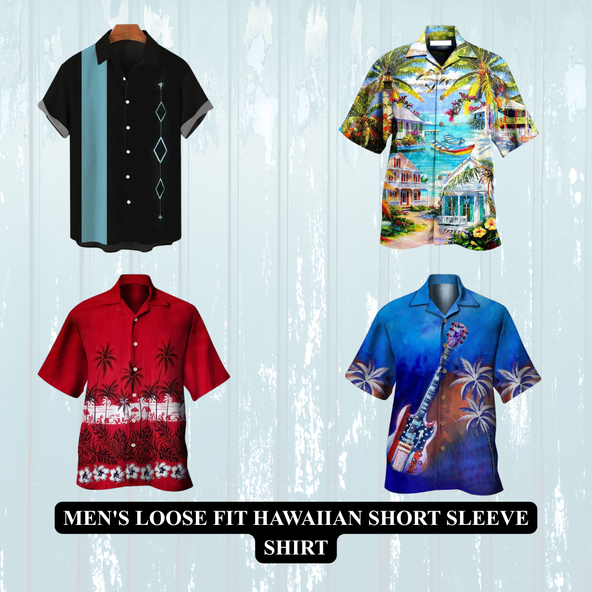 Men's Loose Fit Hawaiian Shirt – 3D Print Color Block Short Sleeve