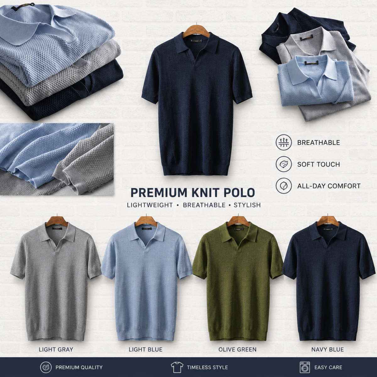 Men's V-Knit Lapel Cotton Shirt – Short Sleeve Solid Color