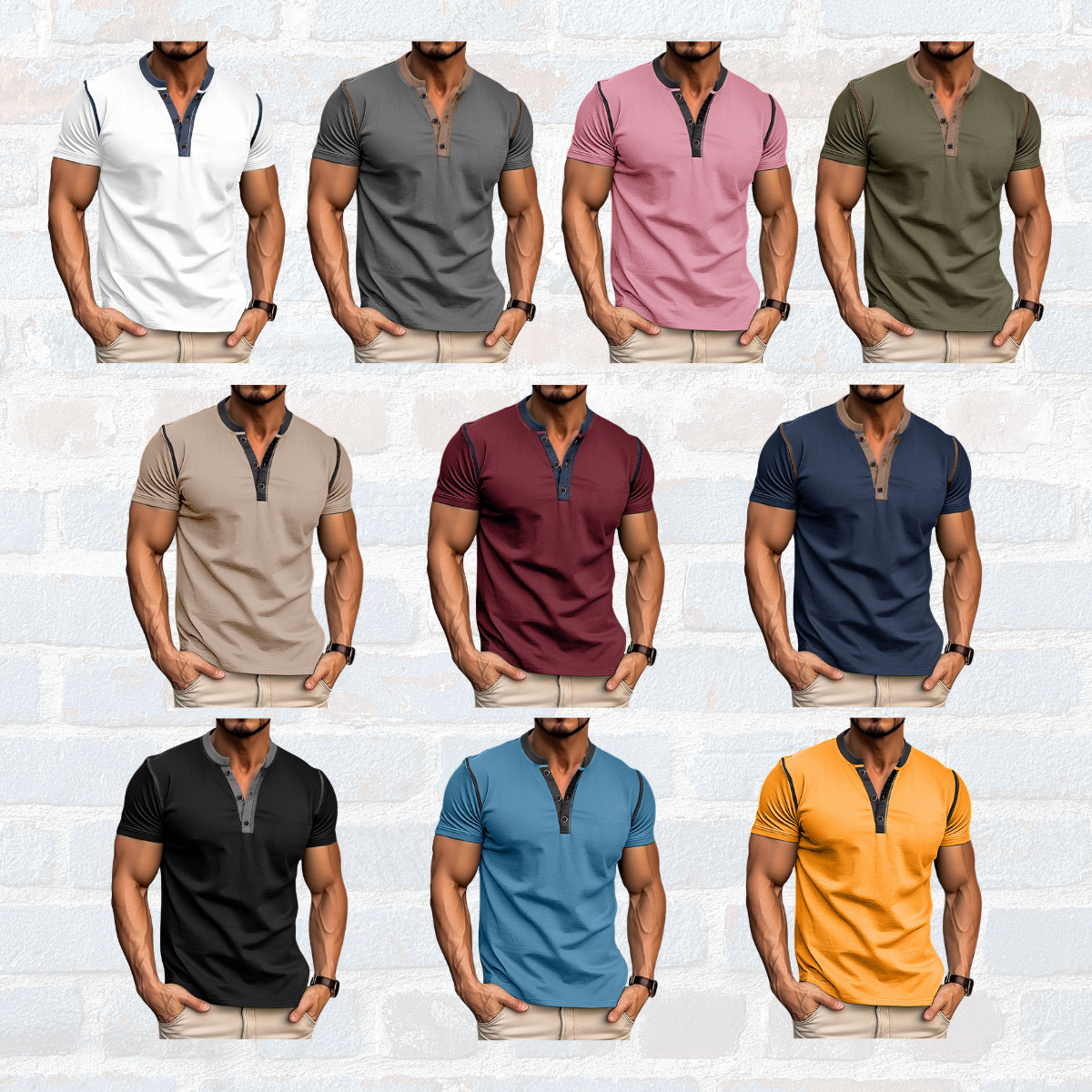 Men's V-Neck Polo T-Shirt – Short Sleeve Button Detail Summer Top