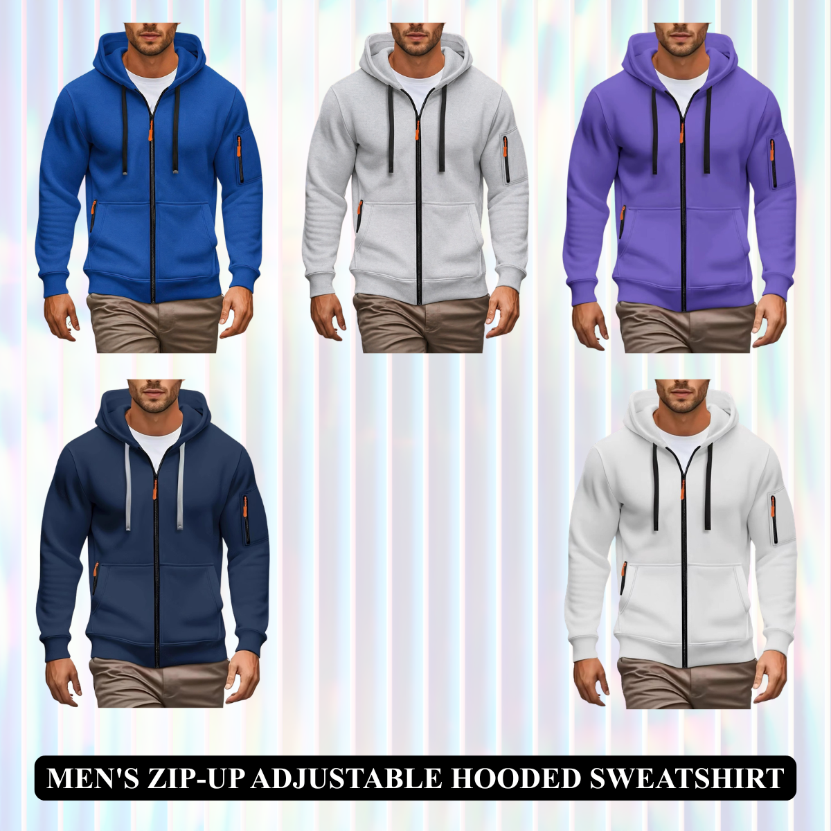 Men's Zip-Up Adjustable Hooded Sweatshirt