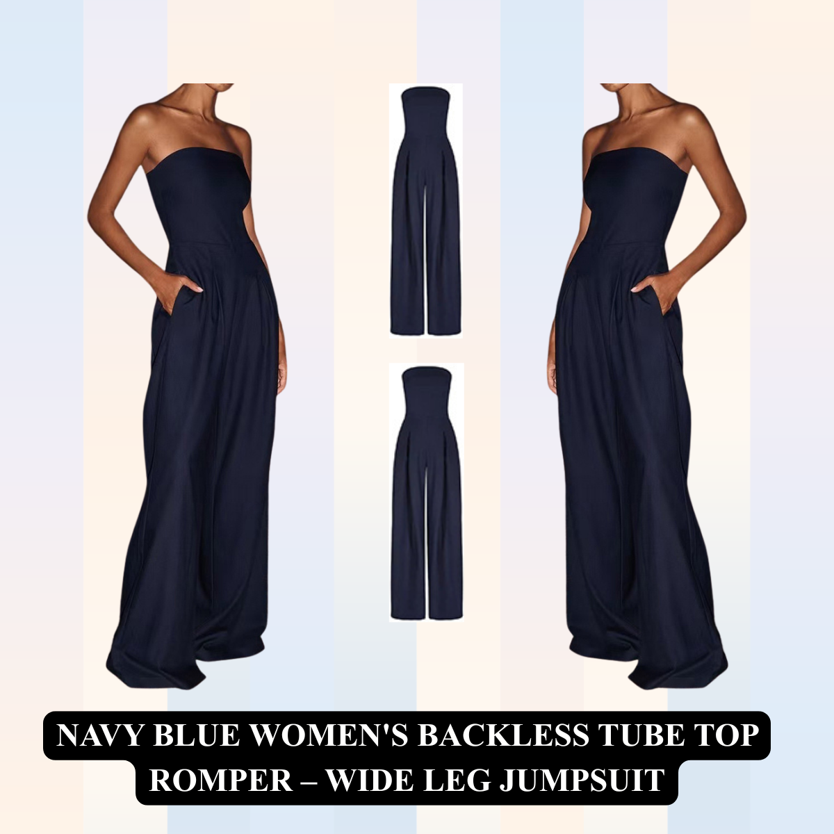 Women's Backless Tube Top Romper – Wide Leg Jumpsuit