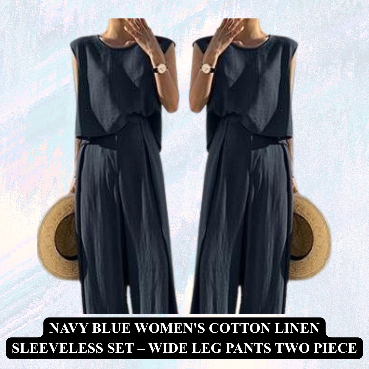 Women's Cotton Linen Sleeveless Set – Wide Leg Pants Two Piece