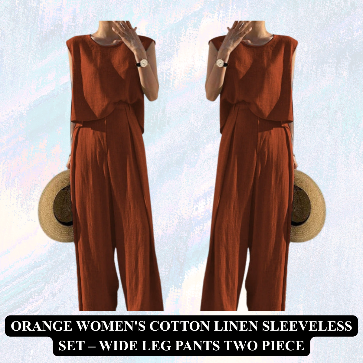 Women's Cotton Linen Sleeveless Set – Wide Leg Pants Two Piece