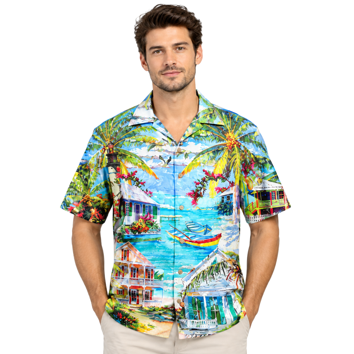 Men's Loose Fit Hawaiian Shirt - 3D Print Color Block Short Sleeve