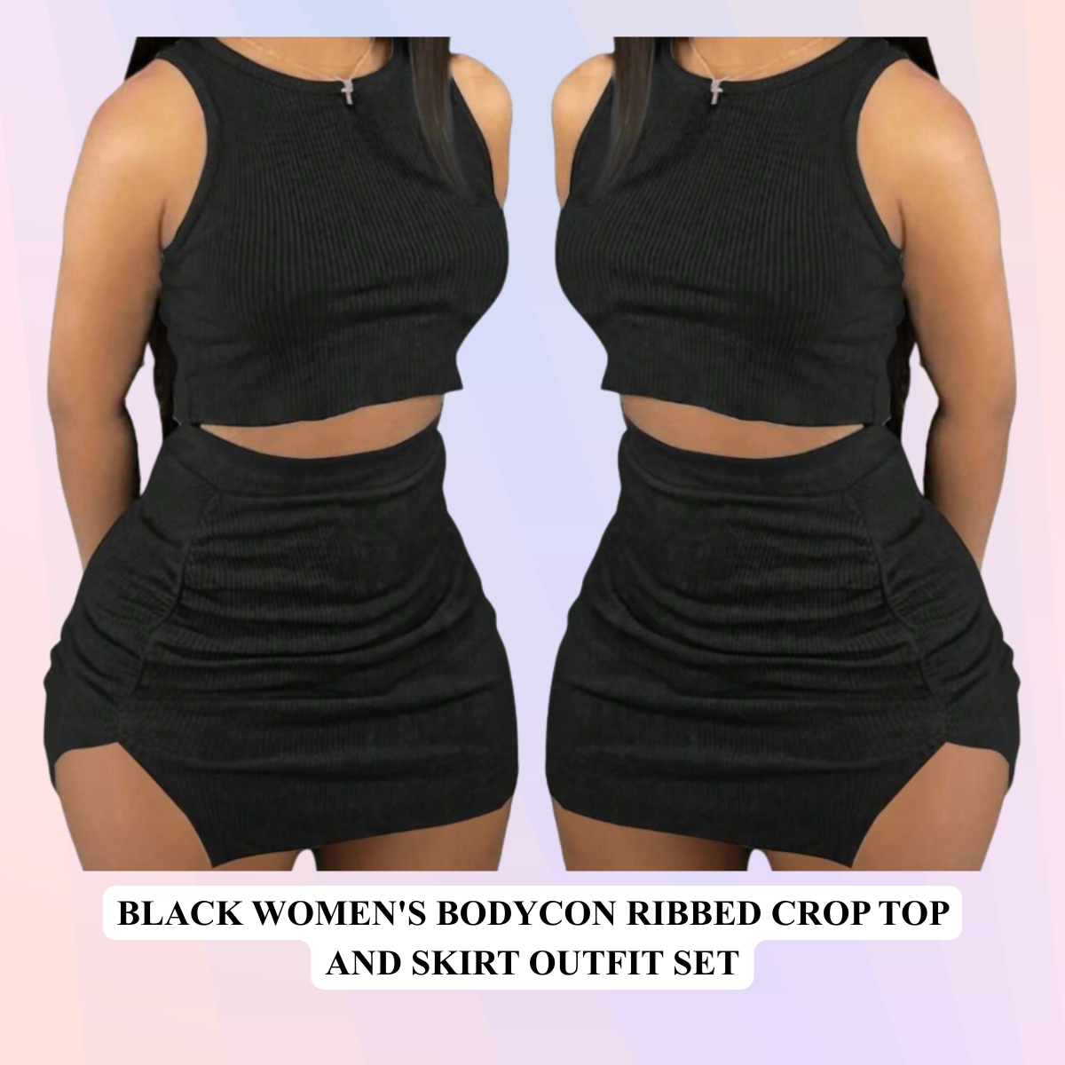 Women's Bodycon Ribbed Crop Top & Skirt Outfit Set