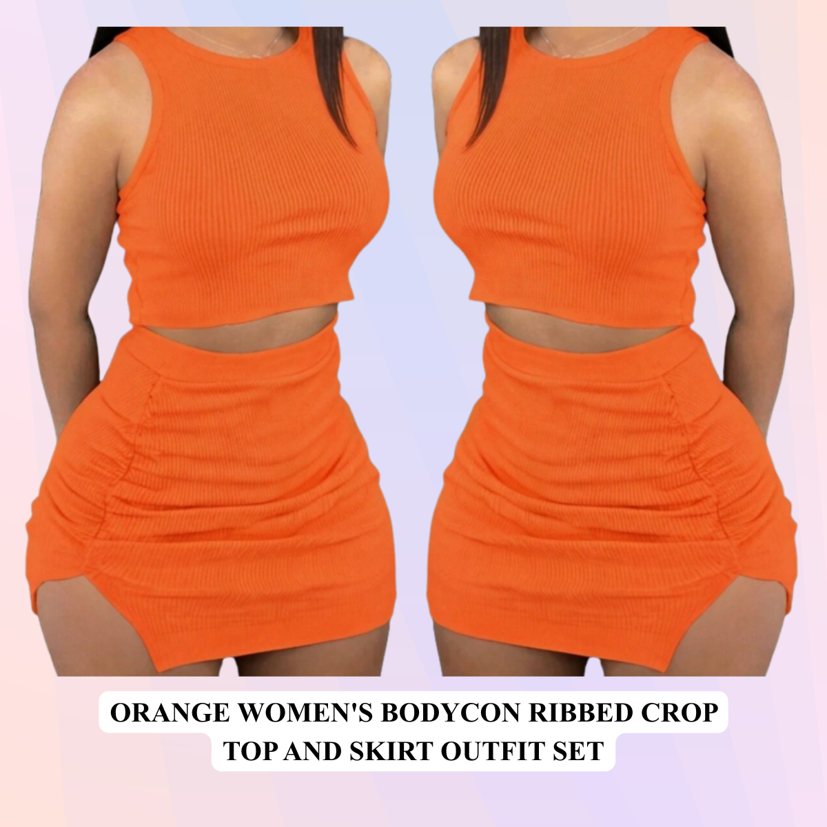 Women's Bodycon Ribbed Crop Top & Skirt Outfit Set