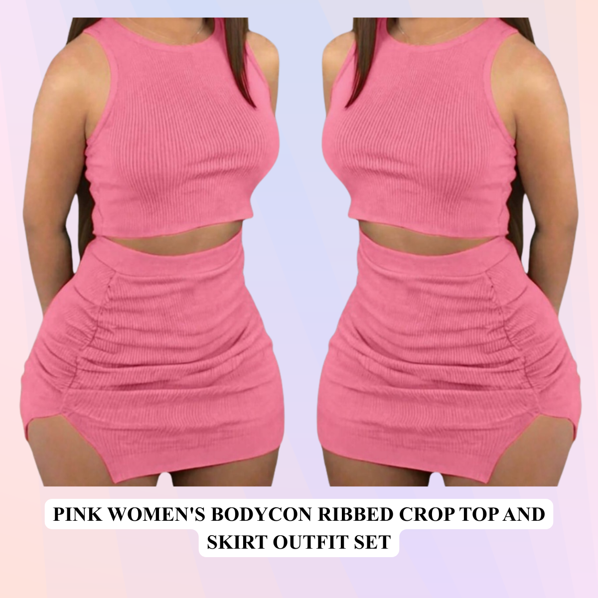 Women's Bodycon Ribbed Crop Top & Skirt Outfit Set