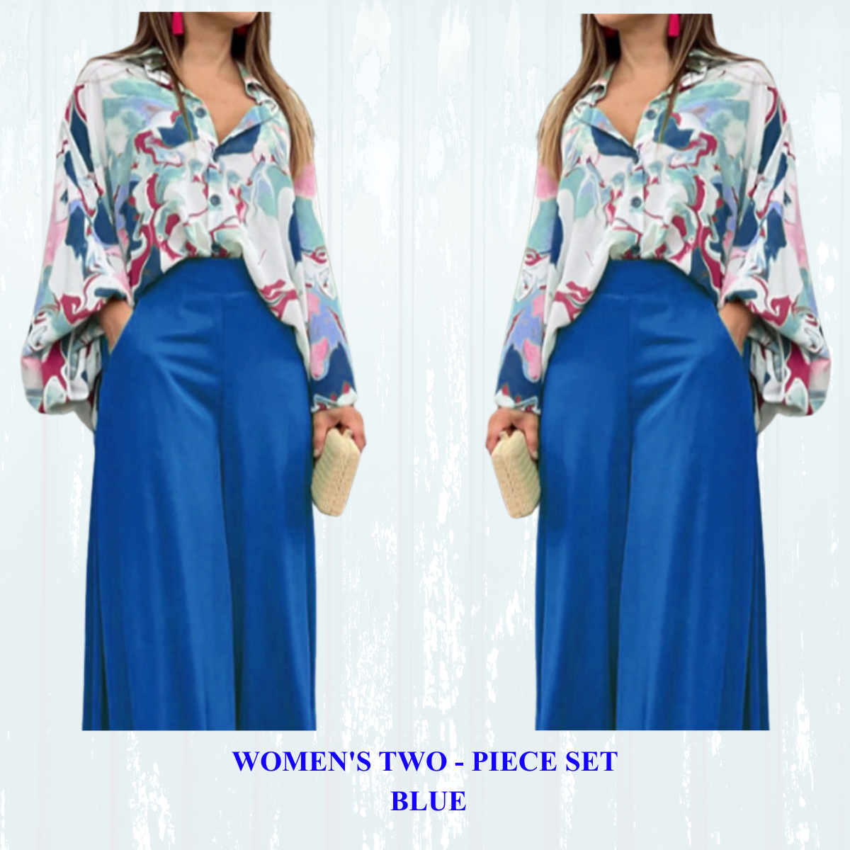 Women's Printed Shirt & Wide Leg Pants Set