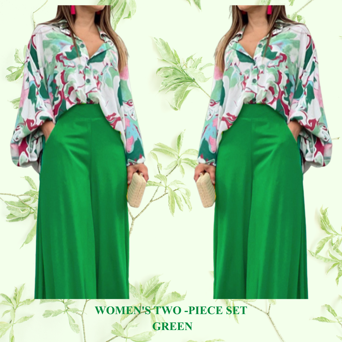 Women's Printed Shirt & Wide Leg Pants Set