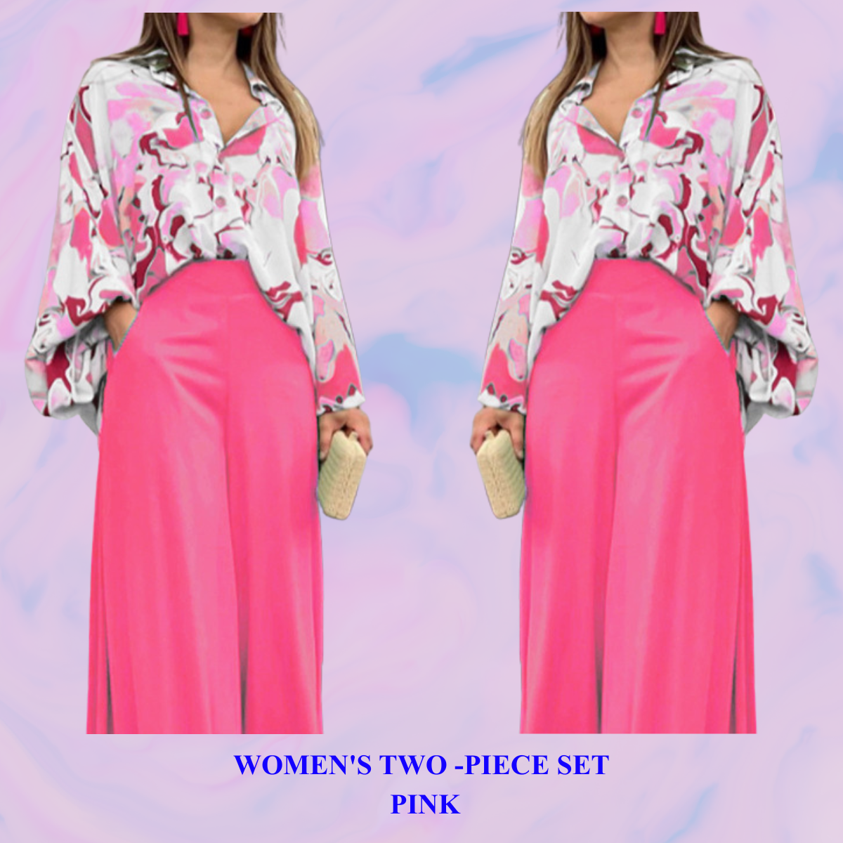 Women's Printed Shirt & Wide Leg Pants Set